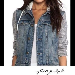 FREE PEOPLE Knit Hooded Denim Jacket